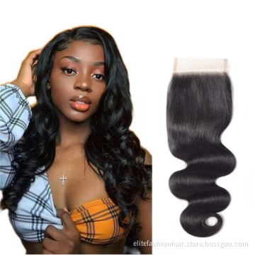 Wholesale factory price Body Wave lace closure for Black Women 4x4 Lace Closure Human Hair double drawn 4x4 Swiss Lace Closure